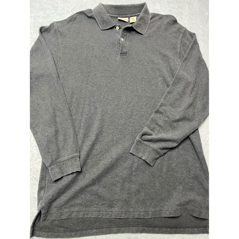 LL Bean Mens Long Sleeve Polo Shirt Gray Cotton Pique Tall Large OP668